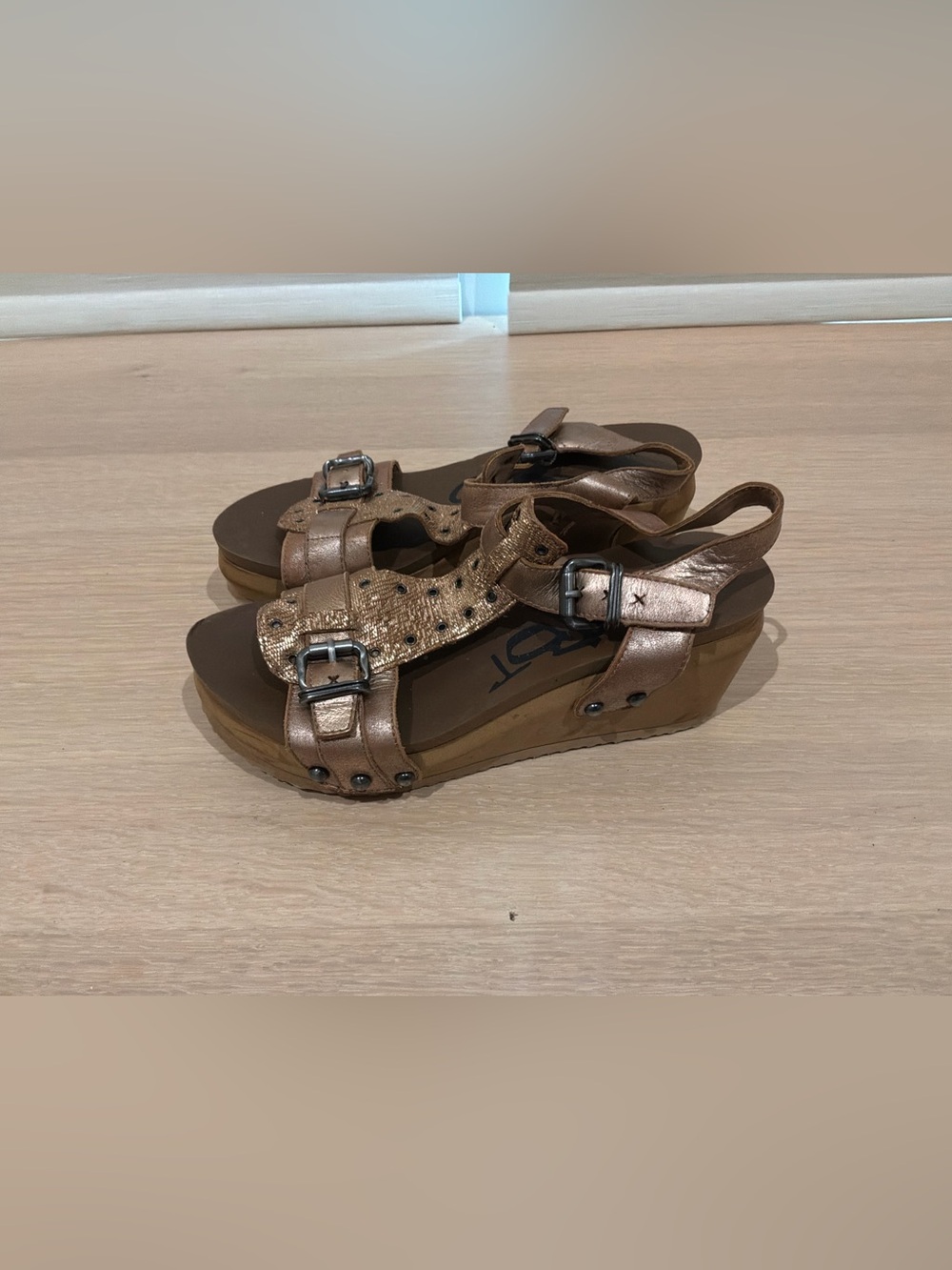 OTBT Metallic Bronze Strappy Wedge Sandals